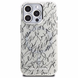 Karl Lagerfeld IML Karl Script raštas Magnetinis dėklas telefonui iPhone 16 Pro - baltas