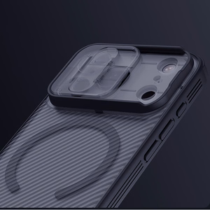"Nillkin CamShield Pro MagSafe" suderinamas dėklas, skirtas "iPhone 17 Pro Max" - skaidrus, juodas