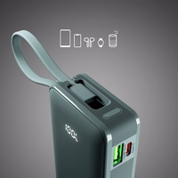 Išorinė baterija SBS 10000 mAh 20W su įmontuotu USB-C kabeliu ir skaitmenine indikacija - pilka