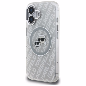 Karl Lagerfeld IML Glitter Karl & Choupette Heads Logo MagSafe dėklas iPhone 16 - pilkas