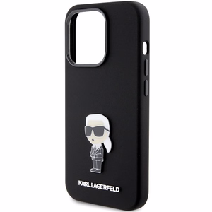Karl Lagerfeld Silikoninis Ikonik Metal Pin dėklas telefonui iPhone 15 Pro - juodas