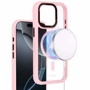 Liavec Hybrid Magsafe прозрачный Чехол для Iphone 15 Pro светло-розовый