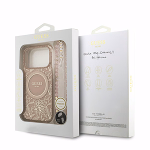 Dėklas Guess IML Flowers Allover Strap MagSafe Apple iPhone 18 Pro rožinis