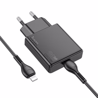 Įkroviklis telefonui Hoco Slim USB C QC PD 30W + kabelis USB C į Lightning N37 juodas