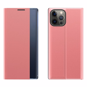 Sleep Case knygos tipo dėklas su išmaniu langu iPhone 13 Pro Max rožinis