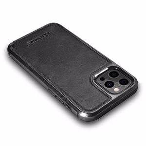 iCarer odos vaško dėklas padengtas natūralia oda iPhone 12 Pro Max juodas (ALI1206-BK)