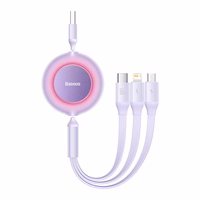 "Baseus Bright Mirror 3", USB "3-in-1" kabelis, skirtas "micro USB" / USB-C / "Lightning" 66 W / 2A 1,1 m (violetinės spalvos)