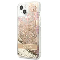Guess GUHCP13SLFLSD iPhone 13 mini 5.4" auksinis kietas dėklas paisley skystas blizgučiai