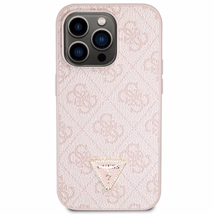 Guess GUHCP14LP4TDSCPP dėklas iPhone 14 Pro - rožinis kryžminis 4G metalinis logotipas