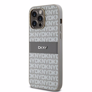 DKNY odinis mono juostelės ir metalinis logotipas dėklas iPhone 14 Pro - smėlio spalvos