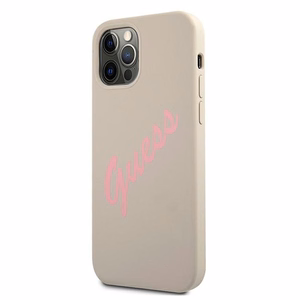 Guess GUHCP12MLSVSGP iPhone 12/12 Pro 6.1" pilkas rožinis/pilkas rožinis kietas dėklas Silikoninis Vintage