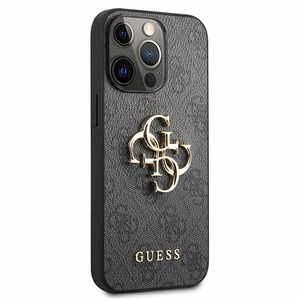 Guess GUHCP13L4GMGGR iPhone 13 Pro / iPhone 13 6.1 pilkas kietasis dėklas 4G Big Metal Logo