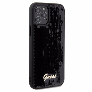 Guess Sequin Script Metal dėklas telefonui iPhone 12/12 Pro - juodas