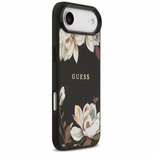 Guess Grained Flowers Classic Logo MagSafe dėklas iPhone Air - juodas (m)