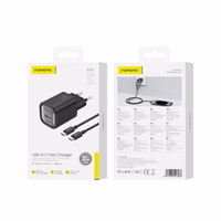 FONENG sieninis įkroviklis EU71 PD 30W 1xUSB-C + 1xUSB QC3.0 + laidas USB-C - USB-C juodas