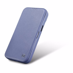 iCarer CE Premium odinis folio dėklas iPhone 14 Pro Max magnetinis atverčiamas odinis folio dėklas MagSafe šviesiai violetinė
