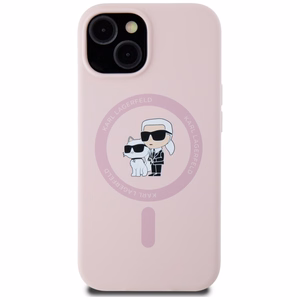 Karl Lagerfeld silikoninis Karl&Choupette Magnetinis dėklas iPhone 15 - rožinis
