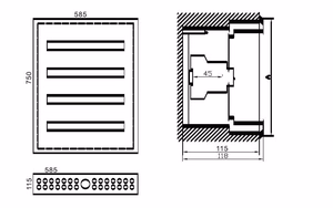 Paskirstymo skydas TIBOX 585x750x115mm; 4x24mod., potinkinis, vidaus patalpoms