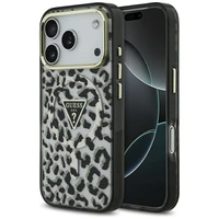 Guess leopardinis blizgus magnetinis dėklas telefonui iPhone 17 Pro Max juodas