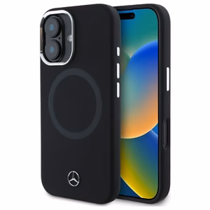 Mercedes MEHMP16S23SUTTK iPhone 16 6.1" juodas/juodas kietas dėklas Silikoninis Toninis Logotipas MagSafe