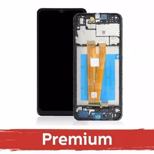 LCD ekranas, suderinamas su Samsung A055 A05, juodas, su rėmeliu, OEM