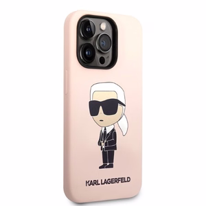 Karl Lagerfeld Silikoninis Ikonik dėklas telefonui iPhone 14 Pro - rožinis