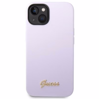 Guess GUHCP14SSLSMU iPhone 14 6.1" violetinis silikoninis dėklas telefonui su vintažiniu auksiniu logotipu