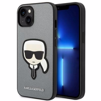 Karl Lagerfeld Saffiano Karlo Galvos Pleistras dėklas iPhone 14 - sidabrinis