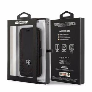 Ferrari FEOGOFLBKP12SBK atverčiamas dėklas iPhone 12 mini 5,4" Off Track Perforated – juodas