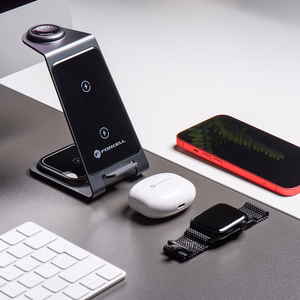 Forcell F-ENERGY Simply Charge 3in1 aliuminis suderinamas su Apple Watch ir Samsung Watch pilkas