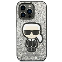 Karl Lagerfeld KLHCP14LGFKPG iPhone 14 Pro 6.1 kietasis dėklas sidabrinis blizgios dalelės Ikonik