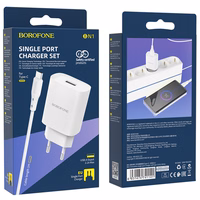 Borofone Sieninis įkroviklis BN1 Innovative - USB - 2,1A su USB į Type C baltas