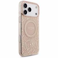 Guess IML Flowers Electro Pearl Strap MagSafe dėklas telefonui iPhone 17 Pro Max - rožinis