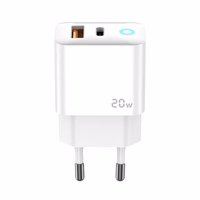 JELLICO tinklinis įkroviklis EU11 PD 20W 1xUSB-C + 1xUSB QC3.0 + laidas USB-C - Lightning Baltas
