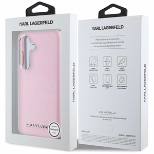Karl Lagerfeld Saffiano Pilnai Apgaubtas Pailgintas Metalinis Logotipas Magnetinis dėklas Samsung Galaxy S25 - rožinė