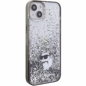 Karl Lagerfeld Skystas blizgučių Choupette dėklas iPhone 15 Plus - permatoma