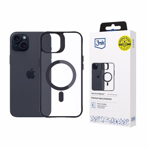 Чехол 3mk Satin Armor MagCase с MagSafe для iPhone 15 Plus - прозрачный с чёрной рамкой