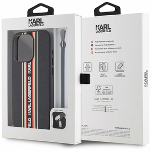 Karl Lagerfeld Saffiano Athleisure Stripes Cord Dėklas telefonui iPhone 15 Pro Max - raudonas