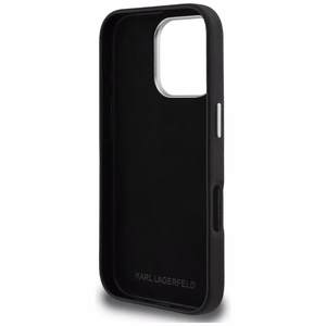 Karl Lagerfeld FW Grained Karl & Choupette Heads Pins dėklas, skirtas „iPhone 16 Pro Max“ – juodas