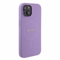 Guess Saffiano magnetinis dėklas telefonui iPhone 15 Plus - violetinis