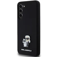 Karl Lagerfeld Silikoninis Karl&Choupette Metal Pin dėklas Samsung Galaxy S24+ - juodas