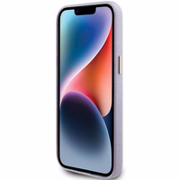 Guess Blizgantis blizgus užrašas dėklas iPhone 15 Pro - alyvinis