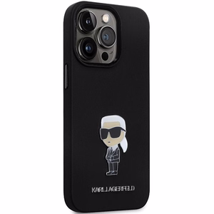 Karl Lagerfeld KLHCP14LSMHKNPK dėklas telefonui iPhone 14 Pro - juodas silikoninis Ikonik metalinis kaištis