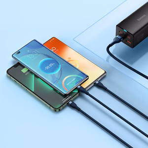 Baseus kabelis Flash Series II 3 in 1 - USB į Type C, Lightning, Micro USB - 66W 6A 1,2 metro (CASS040003) mėlynas