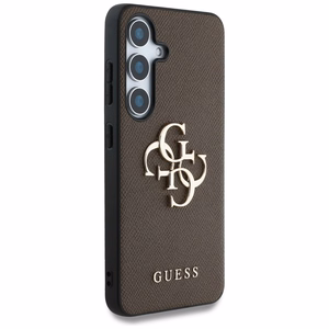 Guess Grained Big 4G Logo Small Classic Logo dėklas telefonui Samsung Galaxy S25 Plus rudas