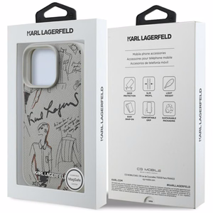 Чехол Karl Lagerfeld Grained Pattern & Logo MagSafe для iPhone 16 Pro серый