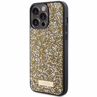 Guess Rhinestone Metal Logo dėklas telefonui iPhone 15 Pro Max - geltonas