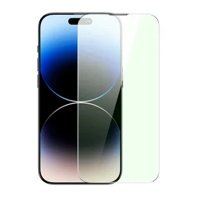 Baseus viso ekrano apsauginis stiklas iPhone 14 Pro Max su mėlynos šviesos filtru ir 0.3mm garsiakalbio apsauga + montavimo rėmelis