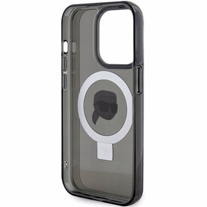 Karl Lagerfeld KLHMP15LHMRSKHK iPhone 15 Pro 6.1" juodas/juodas kietas dėklas su žiediniu stovu Karl Head Magnetinis