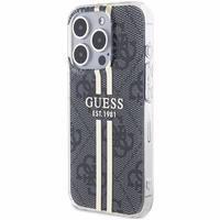 Guess IML 4G Gold Stripe dėklas telefonui iPhone 15 Pro - juodas